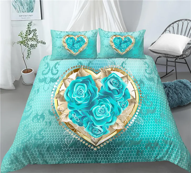 Domov Životných Luxusné 3D Blue Rose Tlač 2/3ks Pohodlné Perinu obliečka na Vankúš posteľná bielizeň Sady EU/US/AU Veľkosť 3