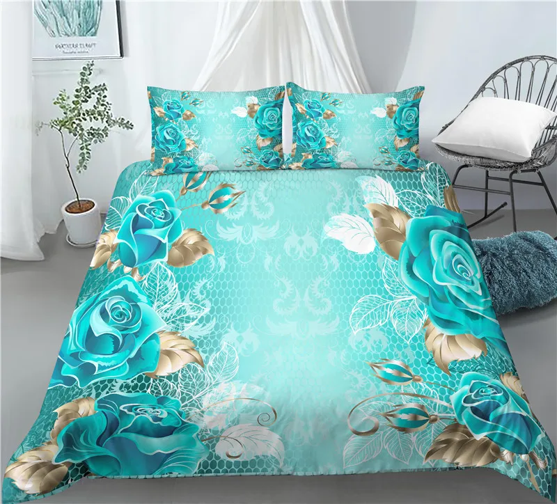 Domov Životných Luxusné 3D Blue Rose Tlač 2/3ks Pohodlné Perinu obliečka na Vankúš posteľná bielizeň Sady EU/US/AU Veľkosť 4