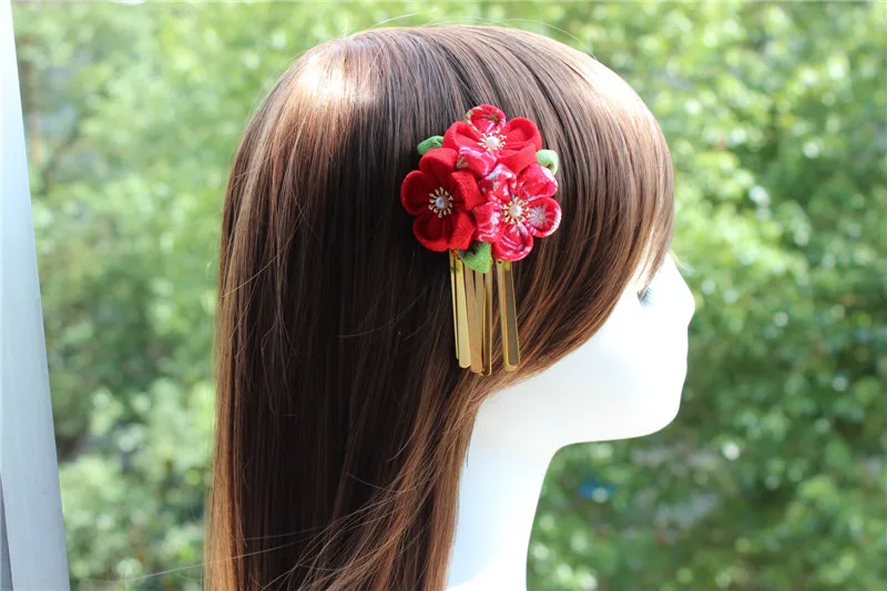 Japonský Štýl Sakura Crape Kanzashi Vlasy Ornament Wisteria Strapce Kvet Červený Ružové Kimono Yukata Vlásenky Príslušenstvo Ručné Jap 1