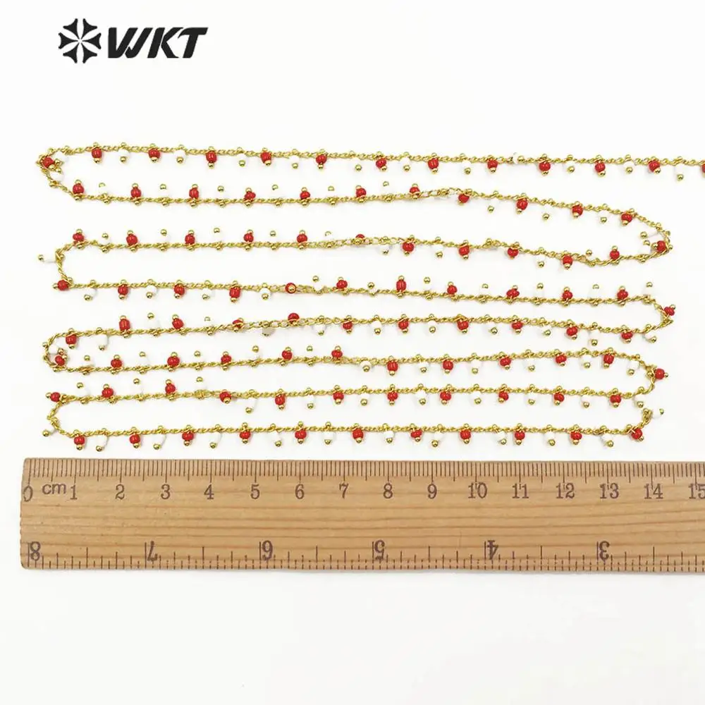 WT-RBC126 WKT Multi Červená A Biela Crystal Korálky Zlato elektrolyticky pokrývajú Drôt Zabalené Drobných Perličiek Ruženec Reťazca Pre Ženy Štýlové Šperky 5