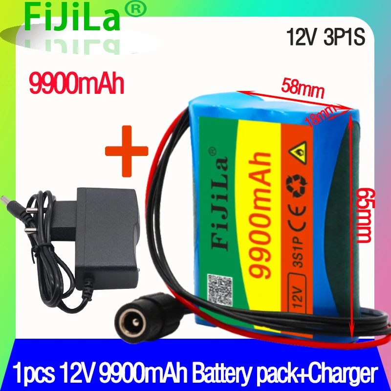 Nový 12 V 9900 mAh 3S1P Batterie Au Lítia 18650 Batterie Au Lítium-Pack Ochrany Conseil Nabíjateľná 1A Chargeur 0