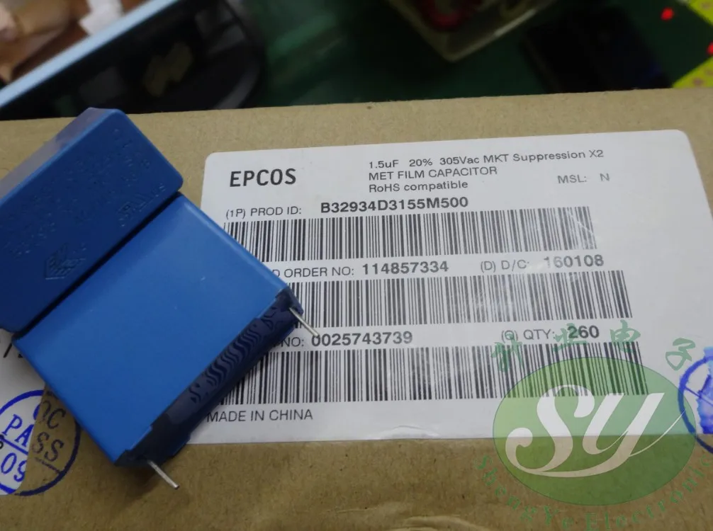 10PCS NOVÉ EPCOS B32934D3155M 1.5 UF 305VAC PCM27.5 film kondenzátor B32934 155/305VAC p27.5mm MKP 1.5 uf/305vAC 1u5 155 2
