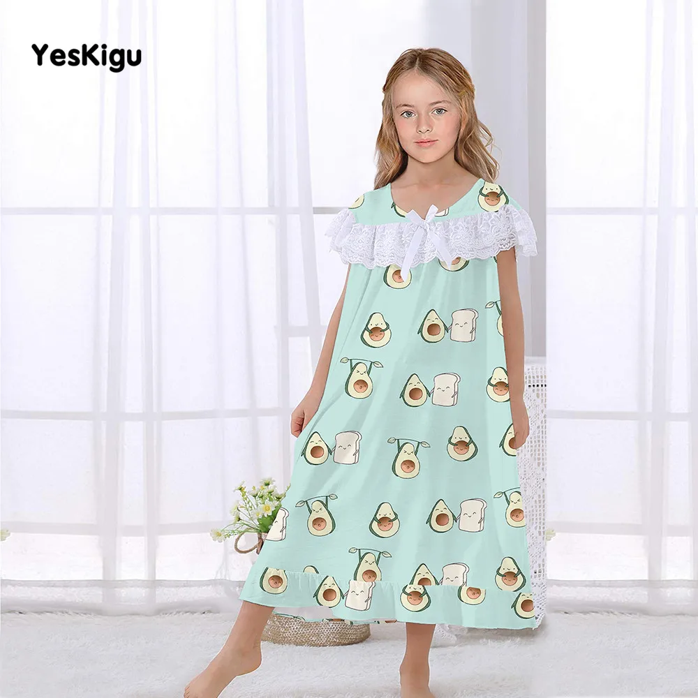 Detské letné Nočné Šaty Dievčatá Sleepwear Cartoon 3D Jednorožec Roztomilý Voľné Voľný čas Nosiť Šaty Galaxy Nightgown Čipky Pyžamá 5