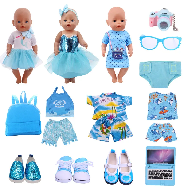 Bábiky Oblečenie Modrá Séria Šaty Fit 18-Palcové Ameriky A 43 cm Reborn Baby Doll Oblečenie, Príslušenstvo, ruský OG Dievča Bábiku HOBBY Hračky 3