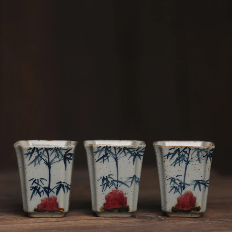 Námestie modrá a biela glazúra červená čisto ručne maľované kameniny šálku čaju Kung Fu teacup underglaze antickej keramiky Č.YZ51 2