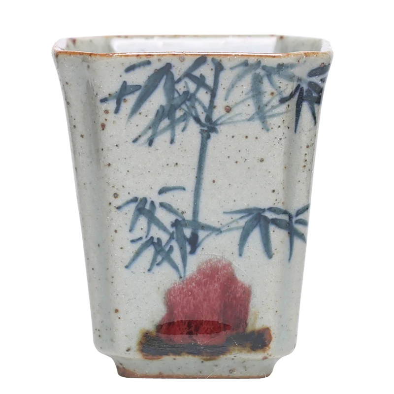 Námestie modrá a biela glazúra červená čisto ručne maľované kameniny šálku čaju Kung Fu teacup underglaze antickej keramiky Č.YZ51 3