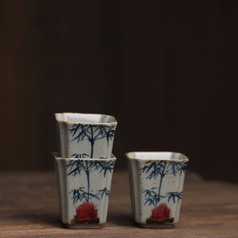 Námestie modrá a biela glazúra červená čisto ručne maľované kameniny šálku čaju Kung Fu teacup underglaze antickej keramiky Č.YZ51 4
