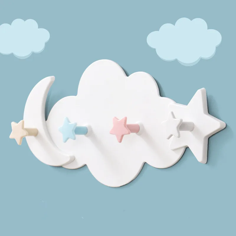 Roztomilý Cloud Star Dekor Háčik Biely Oblak, Hviezdy, Mesiac Rack Deti Detská Izba Stenu, Dekorácie, Samolepiace Domova Nechtov-voľné Háčiky 0