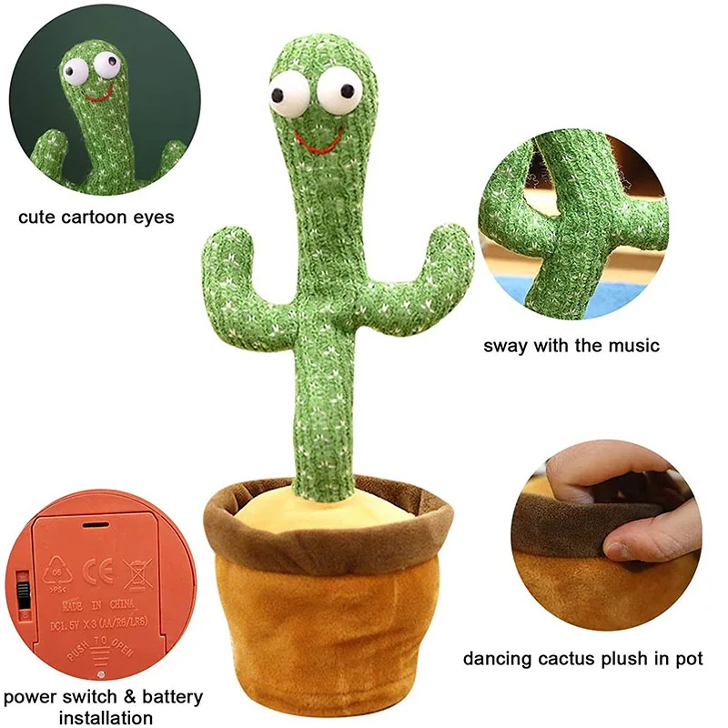 Kaktus Plyšové Hračky Elektrické Spev 60 Piesne, Tanec A Krútenie Kaktus Svetelný Nahrávanie Naučiť Sa Hovoriť Krútenie Plyšové Hračky 4