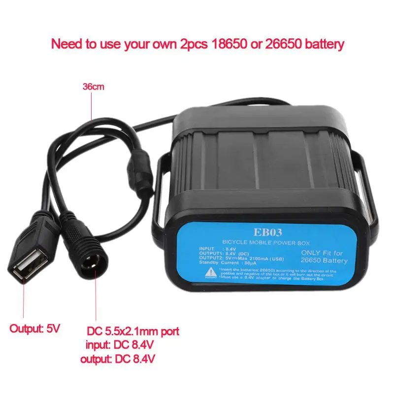 2X 18650 26650 8.4 V Nabíjateľná Batéria Prípade Pack Nepremokavé Dom Kryt Batérie Úložný Box s DC/USB Nabíjačku na Bicykli G6DC 2