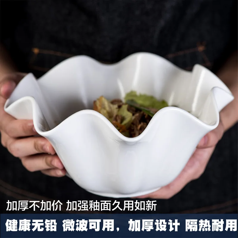 Kreatívne čisto biele keramické misy curling omáčkou jedlo Hong Kong dezert ovocia a zeleniny šalát miska riad možné prispôsobiť 0