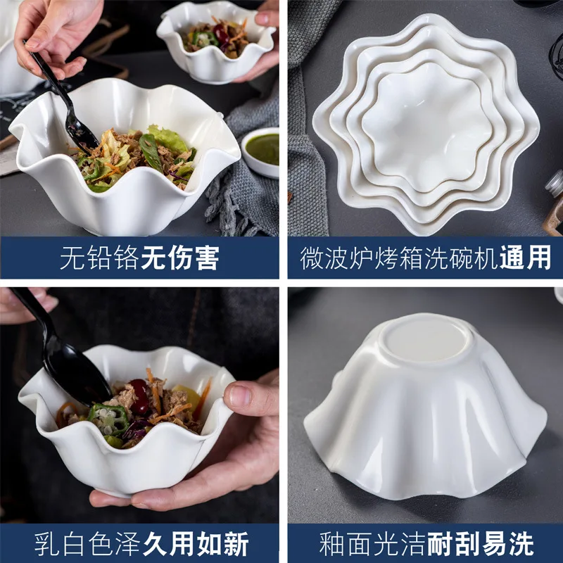 Kreatívne čisto biele keramické misy curling omáčkou jedlo Hong Kong dezert ovocia a zeleniny šalát miska riad možné prispôsobiť 3