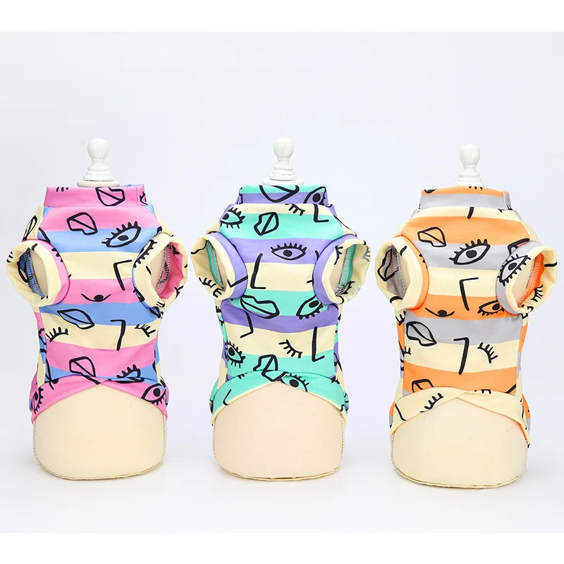 Móda, Psie Graffiti Vytlačiť Letné T-shirt Šteňa Farebný Prúžok Topy Vintage Streetwear Krátke Rukávy Prekladané Šteňa Pet Oblečenie 5