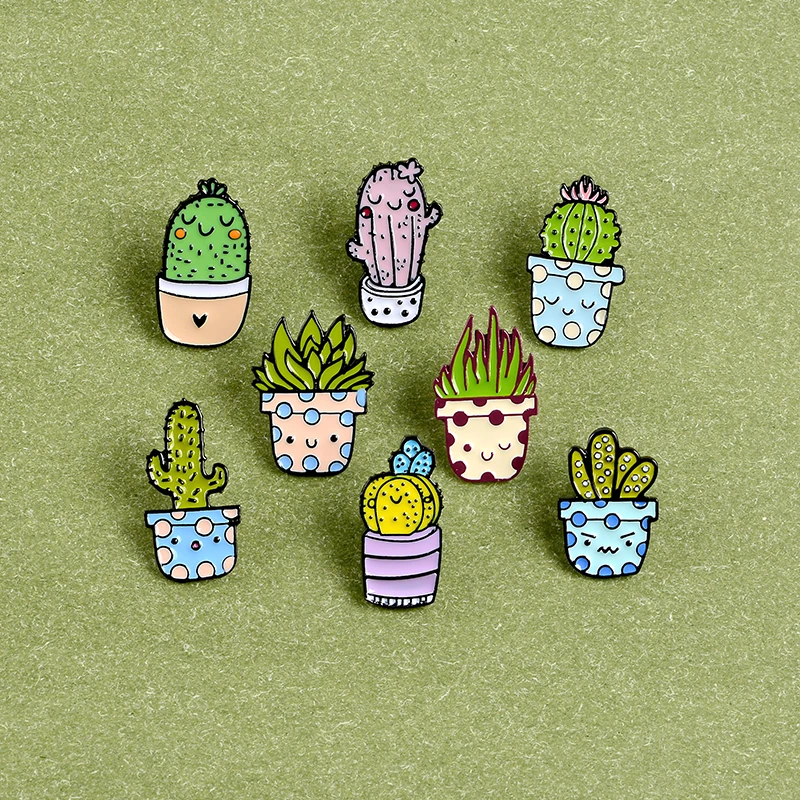 Črepníkové rastliny smalt Kolíky Cartoon krásne kaktus Aloe Odznaky, Brošne Oblečenie, Klobúk taška Preklopke Kolíky Šperky, darček pre ženy, deti 4
