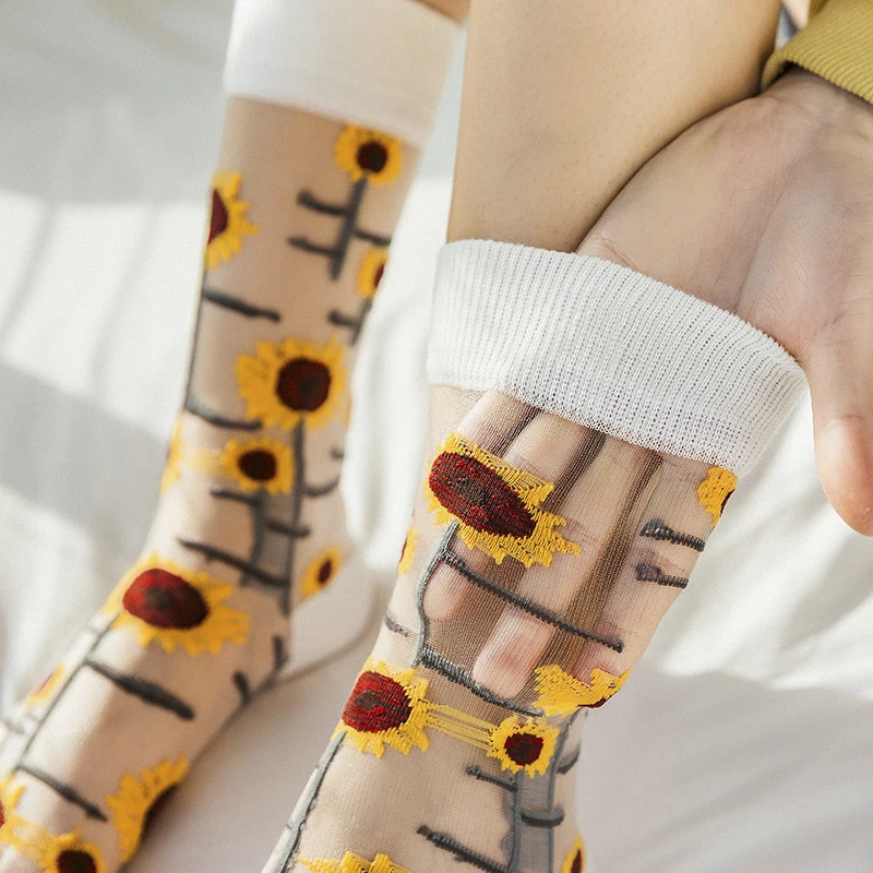 Letné Romantickom Štýle Crystal Pearl Hodvábna Dámska Móda V-trubice Ponožky 1