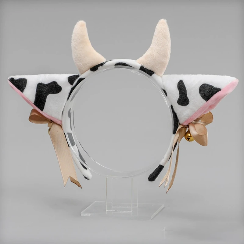 2021 Nové Kreslené Plyšové Krava Uši hlavový most s Zvony Stuhou Luku Anime Lolita Vlasy Hoop Kawaii Zvierat Strany Cosplay Headpiece 0