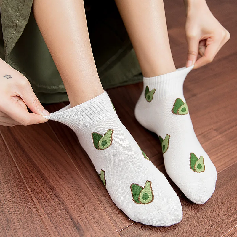 5 Párov Jar Leto Bavlna Cartoon Ženy Ponožky Avokádo Výšivky Priedušná Zábavné Ponožky Harajuku Školské Dievča Členkové Ponožky 4