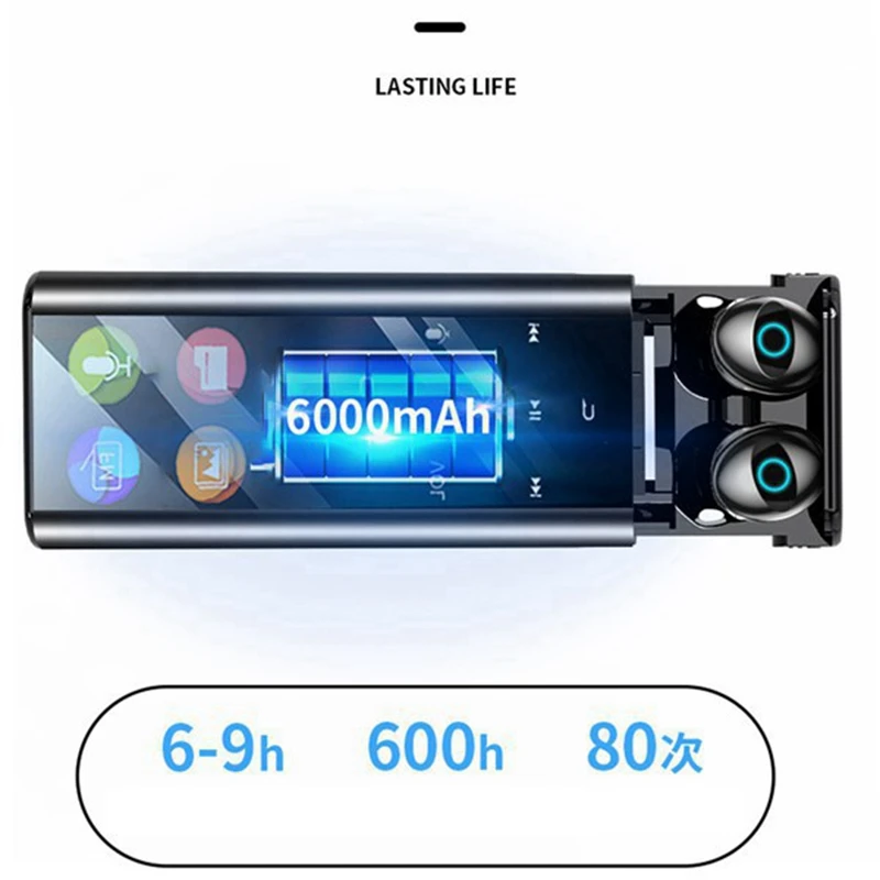 Q1Pro Bezdrôtové Bluetooth Slúchadlá Multi-Funkčný MP3 Prehrávač, Slúchadlá IPX7 Nepremokavé 9D TWS Slúchadlá 6000MAh Power Bank 3