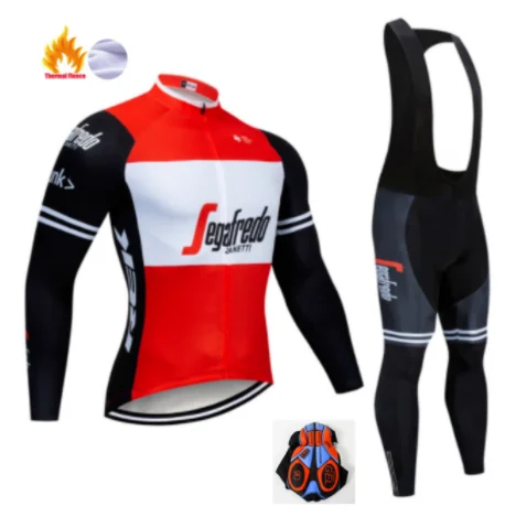 Cyklistický Dres nastaviť Pro Team 2021 Zimné Thermal Fleece Cyklistické Oblečenie Mužov tričko s dlhým Rukávom Bike cyklistické šortky podbradník 9D pad 1