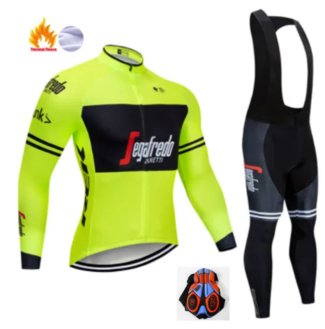 Cyklistický Dres nastaviť Pro Team 2021 Zimné Thermal Fleece Cyklistické Oblečenie Mužov tričko s dlhým Rukávom Bike cyklistické šortky podbradník 9D pad 2