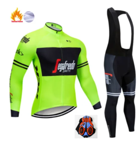 Cyklistický Dres nastaviť Pro Team 2021 Zimné Thermal Fleece Cyklistické Oblečenie Mužov tričko s dlhým Rukávom Bike cyklistické šortky podbradník 9D pad 5