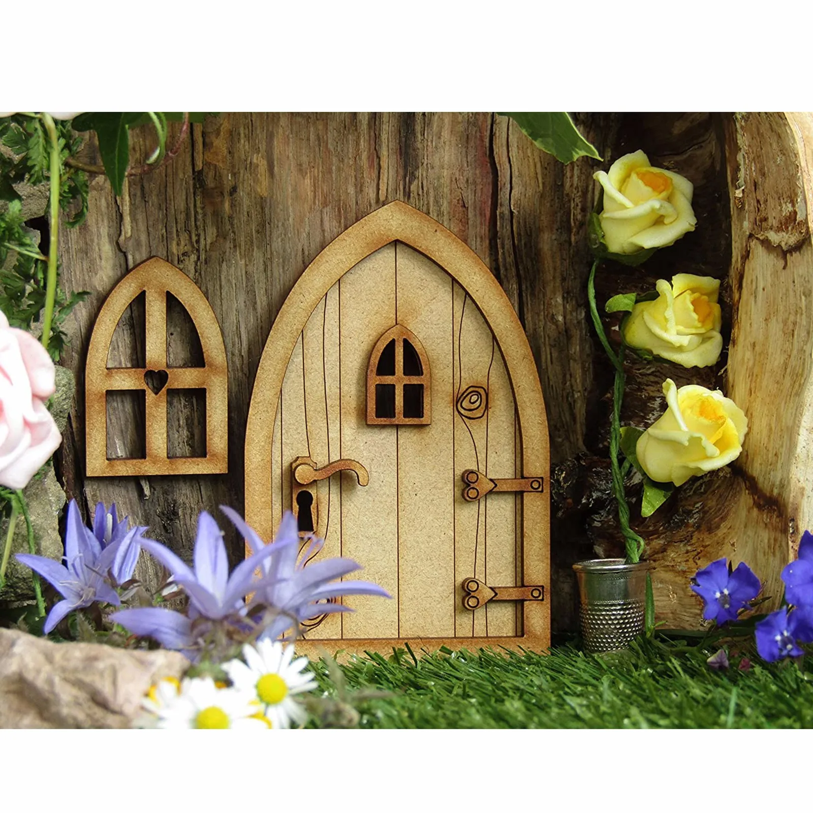 Domček pre bábiky Miniatúrne Nábytok Spanie DIY 3D Dvere Dekorácie, Drevené Dvere Plavidlá Auta s Kvetinové Deti detský Chlapci Dievčatá Hračky* 1