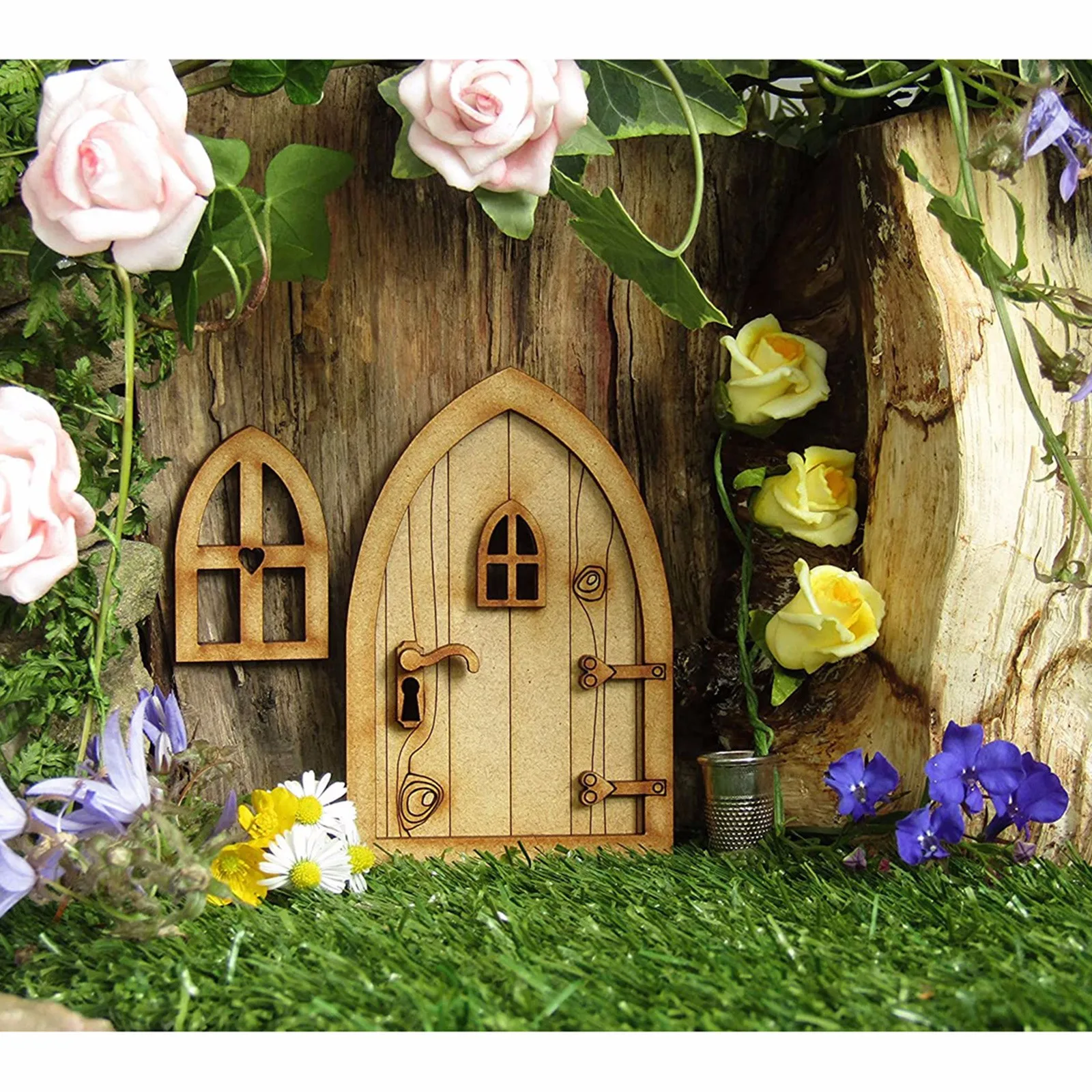 Domček pre bábiky Miniatúrne Nábytok Spanie DIY 3D Dvere Dekorácie, Drevené Dvere Plavidlá Auta s Kvetinové Deti detský Chlapci Dievčatá Hračky* 4