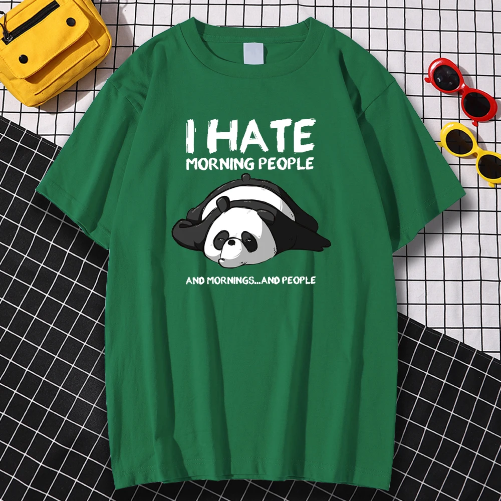 Krátky Rukáv Pohodlné pánske T-Shirts Mäkké Vintage Tričko Panda Neznášam Morn Ľudí Tlač Oblečenie Nadrozmerné O-Neck Tričko Muž 3