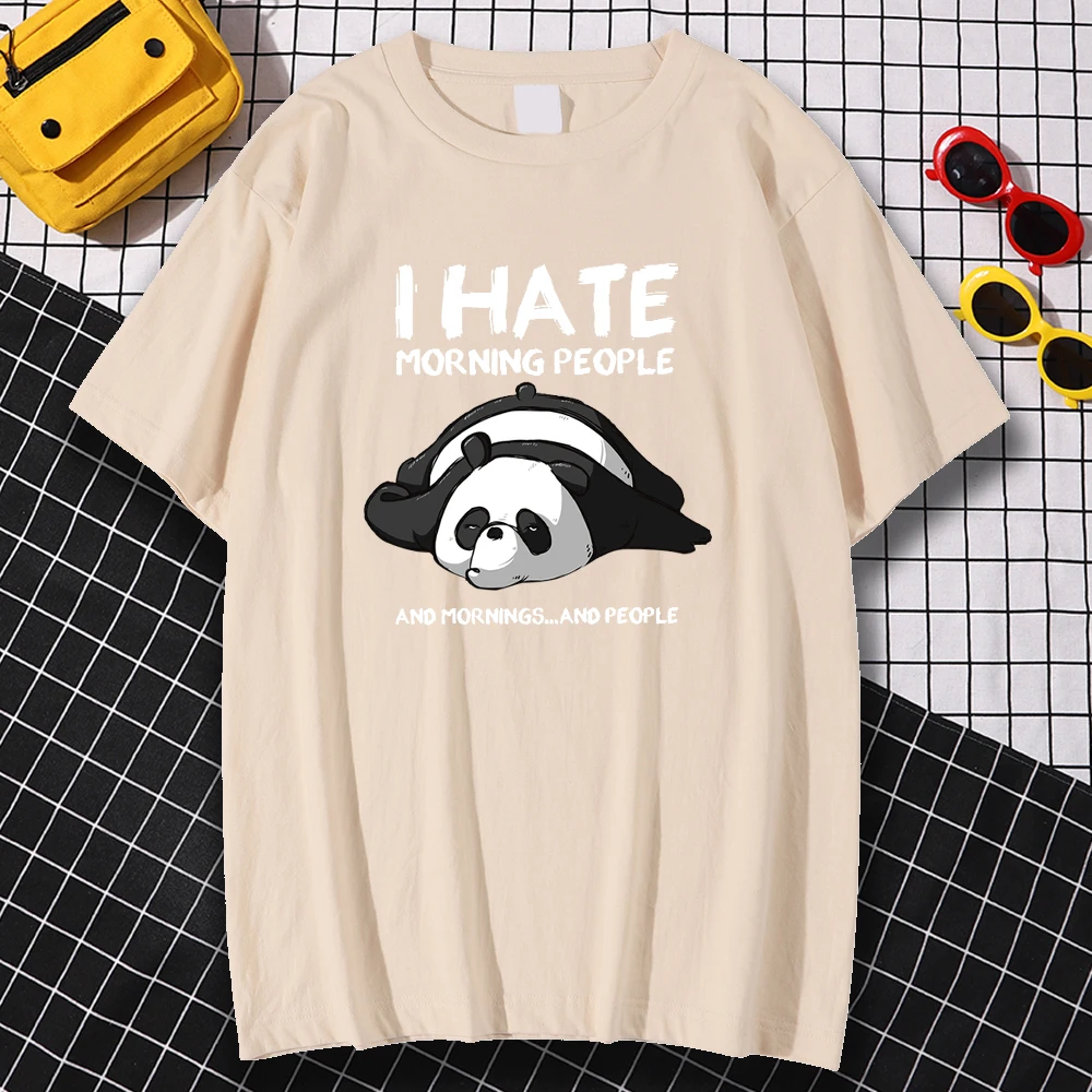 Krátky Rukáv Pohodlné pánske T-Shirts Mäkké Vintage Tričko Panda Neznášam Morn Ľudí Tlač Oblečenie Nadrozmerné O-Neck Tričko Muž 4