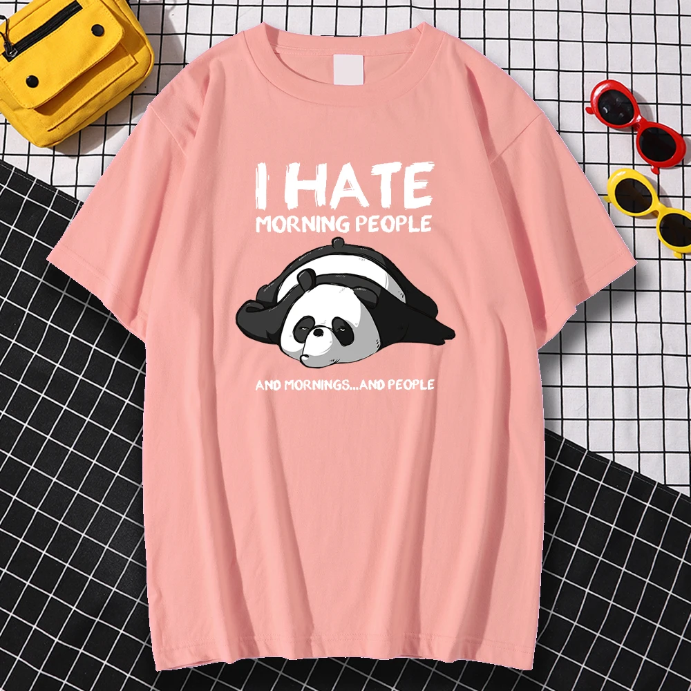 Krátky Rukáv Pohodlné pánske T-Shirts Mäkké Vintage Tričko Panda Neznášam Morn Ľudí Tlač Oblečenie Nadrozmerné O-Neck Tričko Muž 5