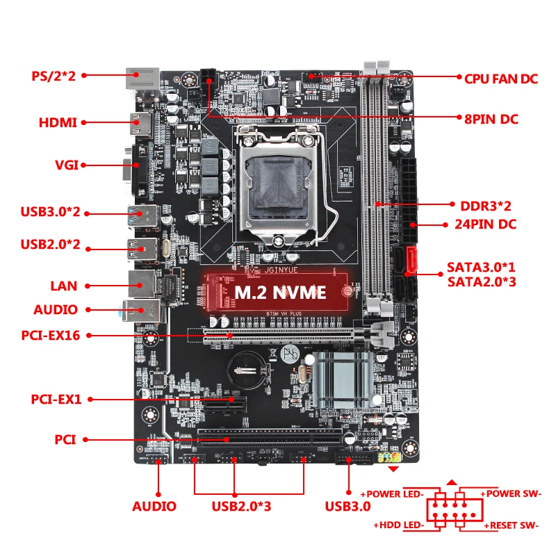 JGINYUE B75 doske LGA 1155 set kit s Xeon E3 1230 V2 procesora a pamäťových modulov DDR3 16GB(2*8GB) Ploche pamäť B75M-VH PLUS 0