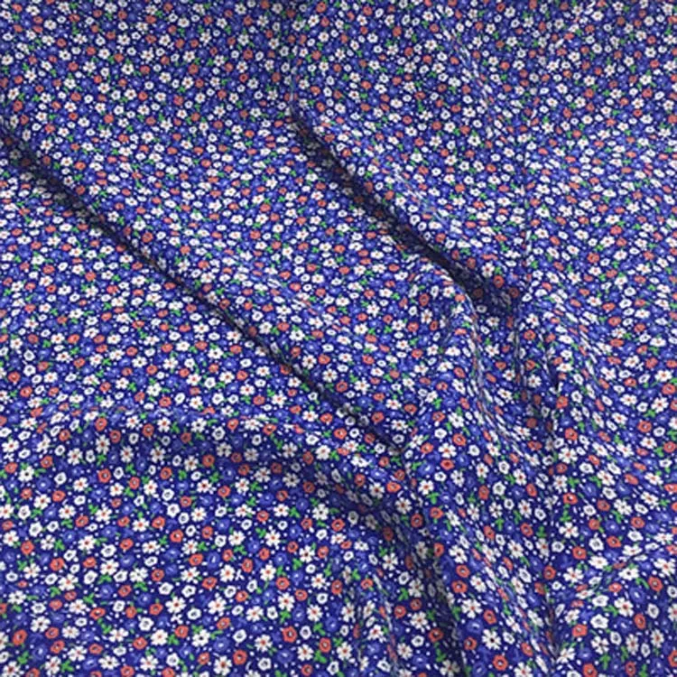 Malá calico tlač na modrej čistý hodvábny krep de chine textílie pre dievčatá, letné šaty,SCDC1380 0