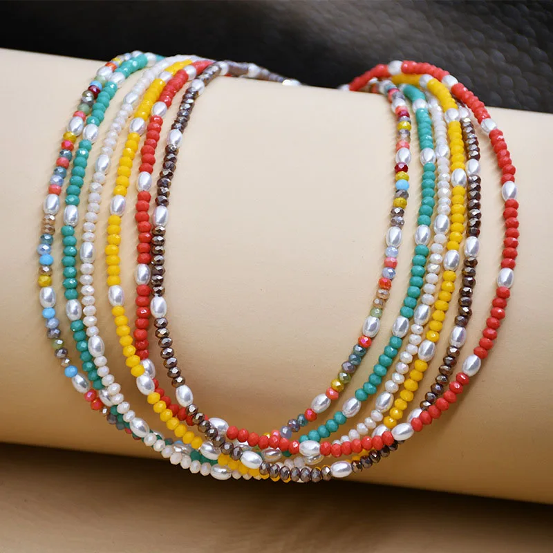 Nové Farebné Malé Krištáľové Perly Reťazca Golier Náhrdelník pre Ženy Perlový Náhrdelník Choker dámske Krátke Krku Reťaze Perly Šperky 1