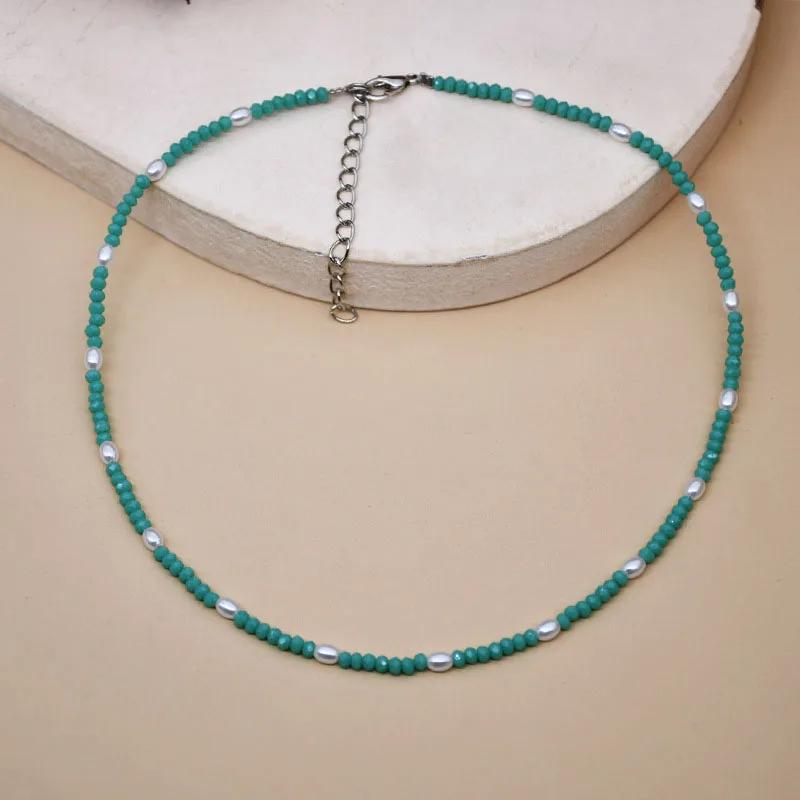Nové Farebné Malé Krištáľové Perly Reťazca Golier Náhrdelník pre Ženy Perlový Náhrdelník Choker dámske Krátke Krku Reťaze Perly Šperky 4