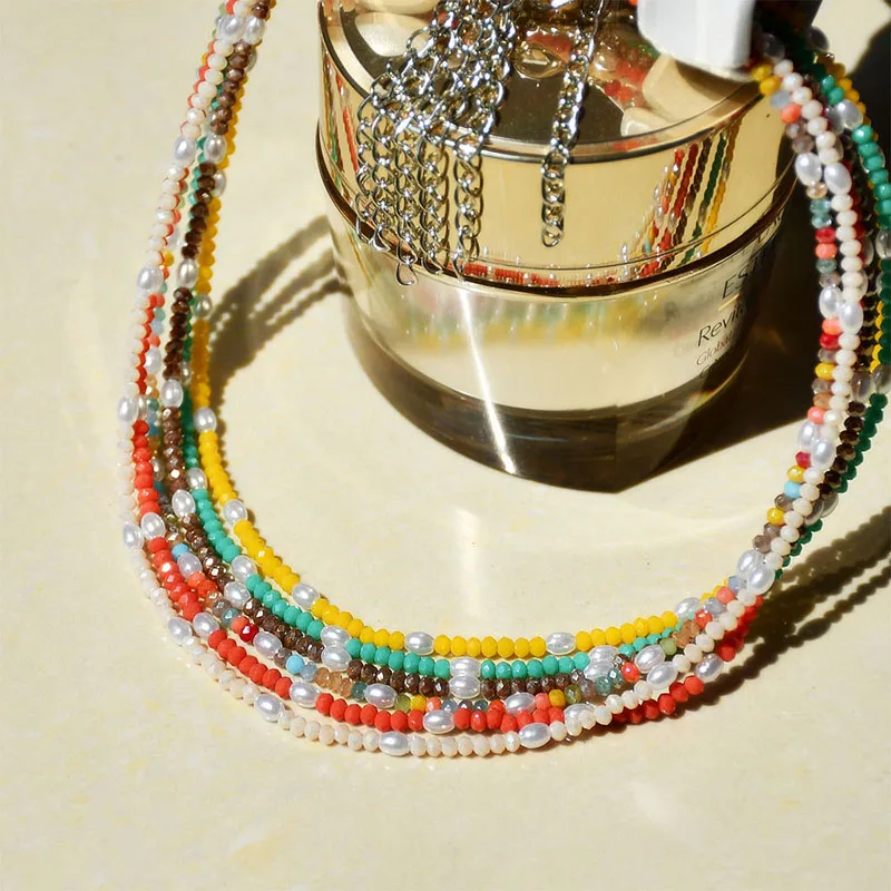 Nové Farebné Malé Krištáľové Perly Reťazca Golier Náhrdelník pre Ženy Perlový Náhrdelník Choker dámske Krátke Krku Reťaze Perly Šperky 5