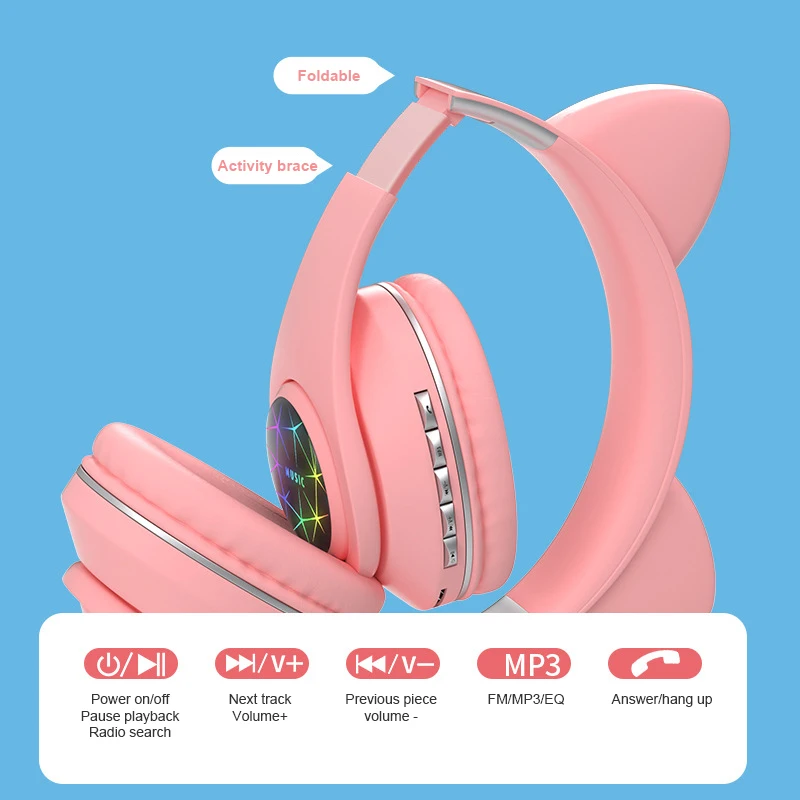 Mačka Ucho fone Bluetooth Bezdrôtové Slúchadlá Slúchadlá Potlačením Hluku Dievčatá Dieťa Headset Podpora TF Kariet Jack 3,5 mm Mikrofón наушники 1
