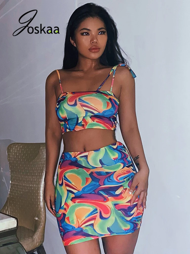 Joskaa Sexy 2 Dielna Sada Ženy Streetwear Vytlačené Plodín Tielko A Mini Sukne Zhodné Sady Letných 2021 Sexy Party Clubwear 0