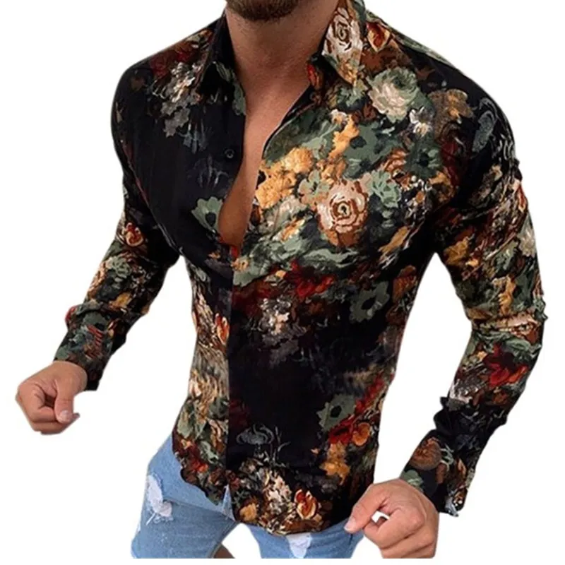 2021 nové módne bavlna dlho puzdre tričko 3D tlač slim fit mužov sociálne bežné obchodné formálne tričko 3