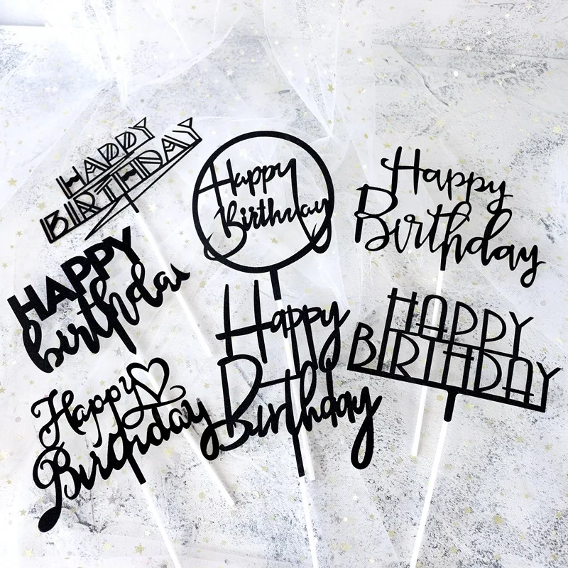 Nový Happy Birthday Papier Tortu Vňaťou Čierne Písmená na Pečenie Koláča Mulčovače pre Deti Narodeninovú oslavu Cupcake Dekorácie Dodávky 5