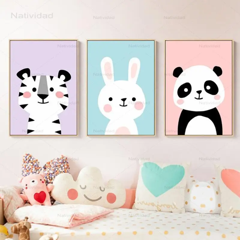 Wall Art Baby Zvieratá Vytlačí Bunny Panda, Tiger Plagát Krásne Plátno Na Maľovanie Roztomilý Škôlky, Baby, Dievčatá, Izba Dekorácie, Obrázky 3