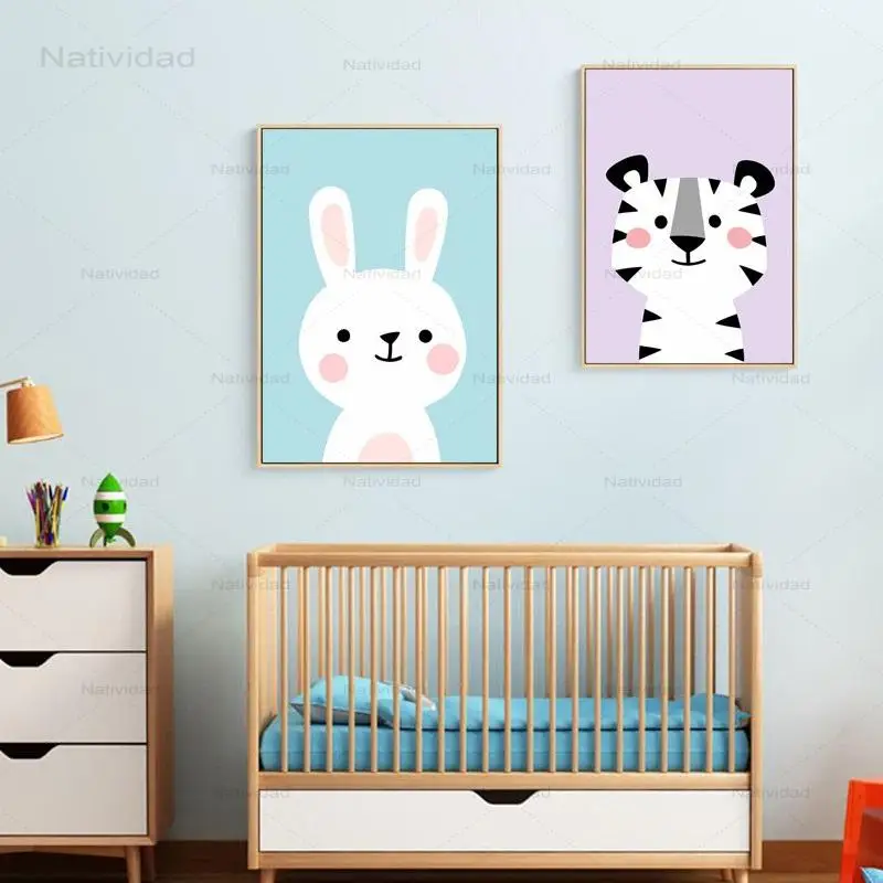 Wall Art Baby Zvieratá Vytlačí Bunny Panda, Tiger Plagát Krásne Plátno Na Maľovanie Roztomilý Škôlky, Baby, Dievčatá, Izba Dekorácie, Obrázky 4