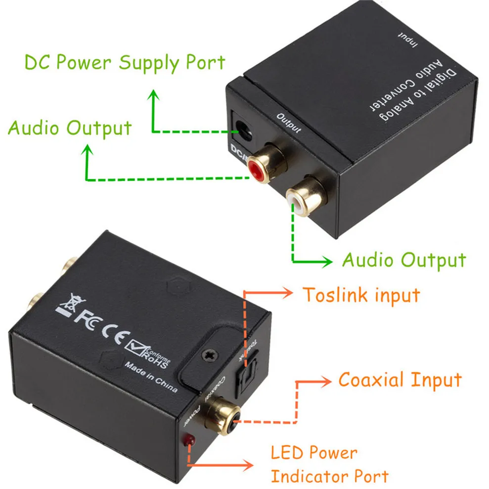 TQQLSS USB DAC Digitálneho Na Analógový Audio Prevodník Audio Toslink Koaxiálny Signál Na RCA R/L Audio Dekodér SPDIF ATV DAC Zosilňovač 2