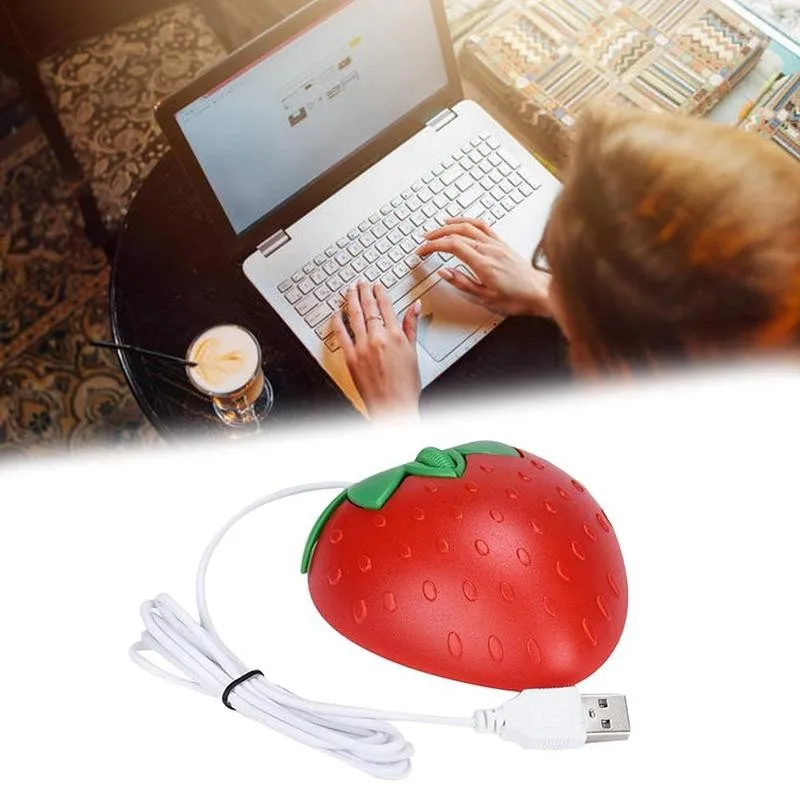 3D Mini Roztomilý Kreslený Jahoda Tvar Wired Mouse USB Optická Myš pre Notebook Dievčatá Darček Červená Myš 1