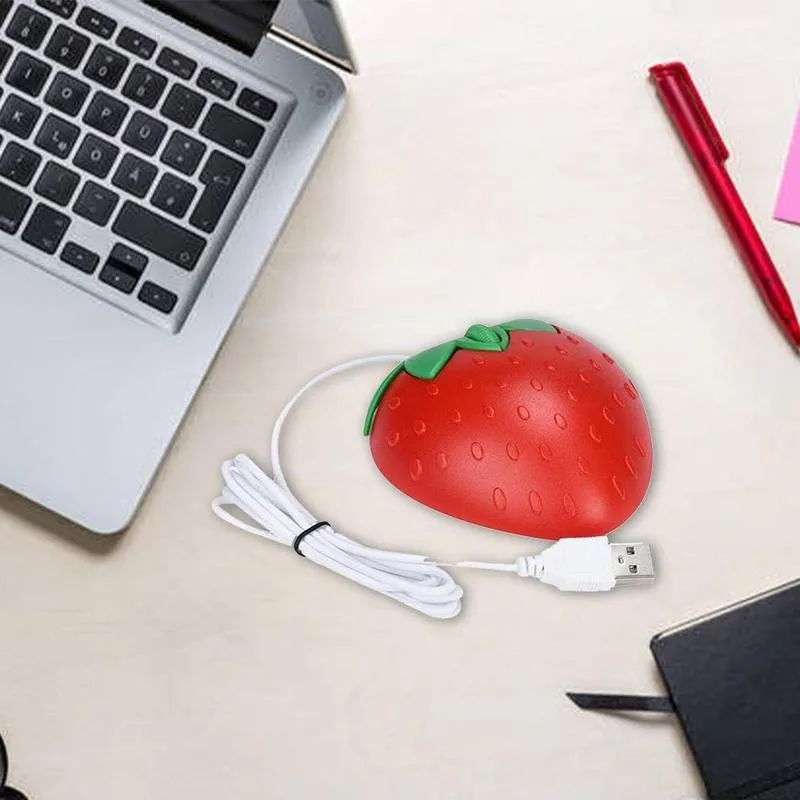 3D Mini Roztomilý Kreslený Jahoda Tvar Wired Mouse USB Optická Myš pre Notebook Dievčatá Darček Červená Myš 2
