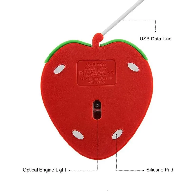 3D Mini Roztomilý Kreslený Jahoda Tvar Wired Mouse USB Optická Myš pre Notebook Dievčatá Darček Červená Myš 5