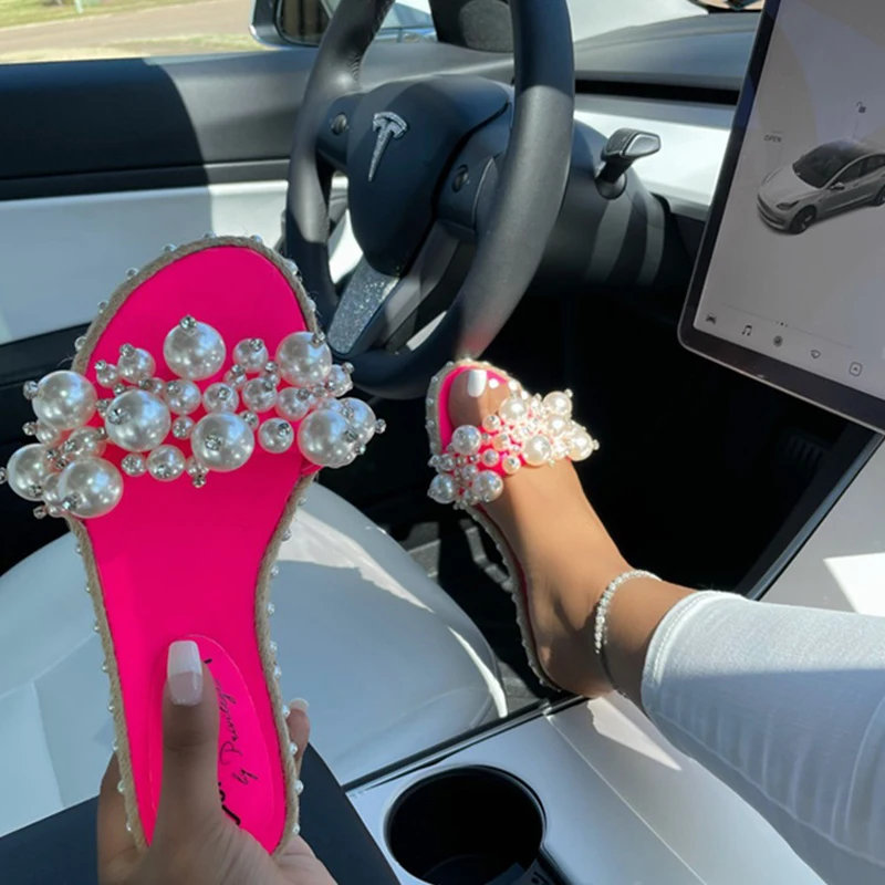 Letné Candy Farby Pearl Módne Sandále Otvorené Prst Ploché Topánky dámske Outdoor Voľný čas na Pláži Papuče Plus Veľkosť 1