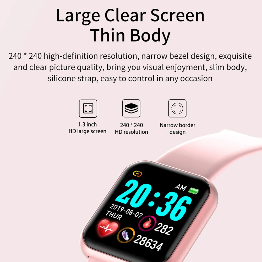 Y68 Smart Hodinky Ženy D20 Pro Mužov Smartwatch pre Apple IOS Android Srdcového tepu, Krvného Tlaku Športové Tracker Náramok 0