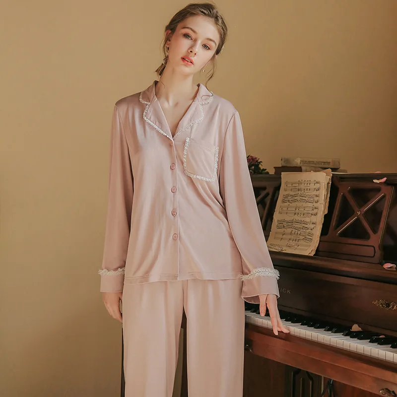 Pyžamo Ženy Ležérne Módne Dlhý Rukáv Pyžamo Nastaviť INY Lady Sleepwear Čipky Modálne Pyžamá pre Ženy 4