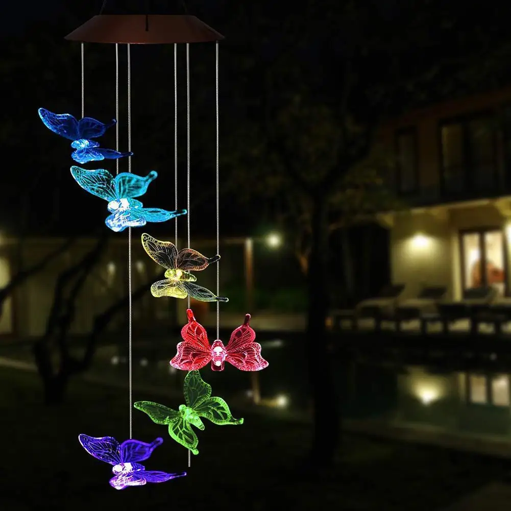 LED Veterné zvonkohry Solárny Motýľ Svetlá Farbu Meniace Led Vodotesný Vianočné Outdoor Záhrada Dovolenku Dekorácie Svetlá 0