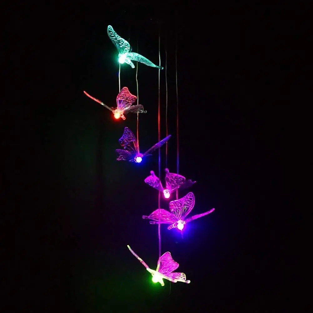 LED Veterné zvonkohry Solárny Motýľ Svetlá Farbu Meniace Led Vodotesný Vianočné Outdoor Záhrada Dovolenku Dekorácie Svetlá 2